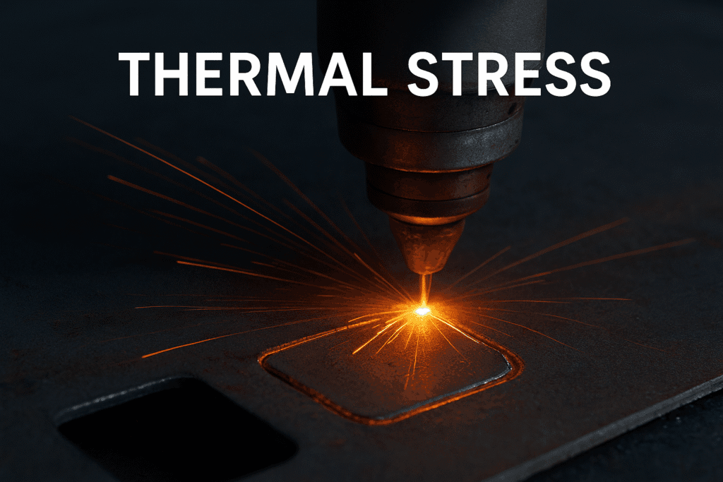 Thermal stress and part distortion on a laser cut metal part