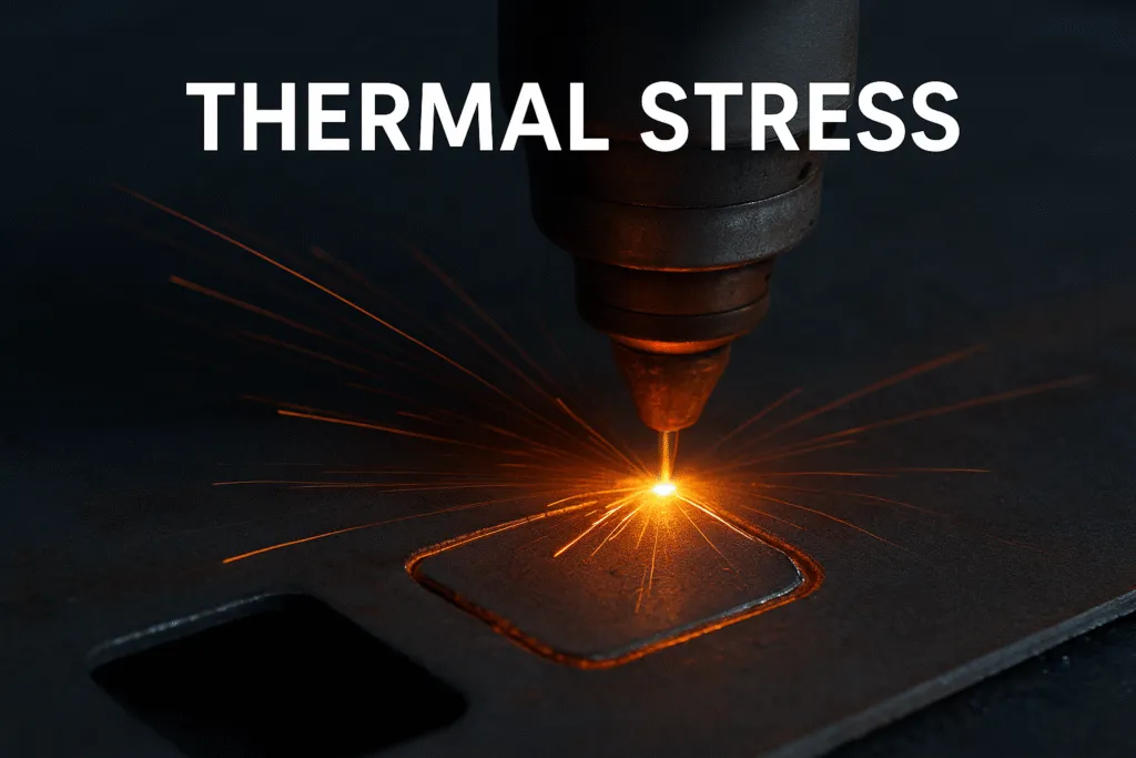 Thermal stress and part distortion on a laser cut metal part